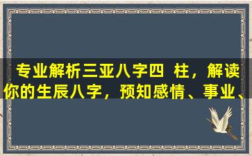 专业解析三亚八字四  柱，解读你的生辰八字，预知感情、事业、子  女等运势！